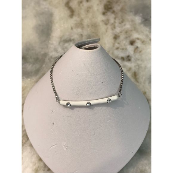 Lariat Bracelet with White Enamel and Crystal Bar - Picture 2 of 4